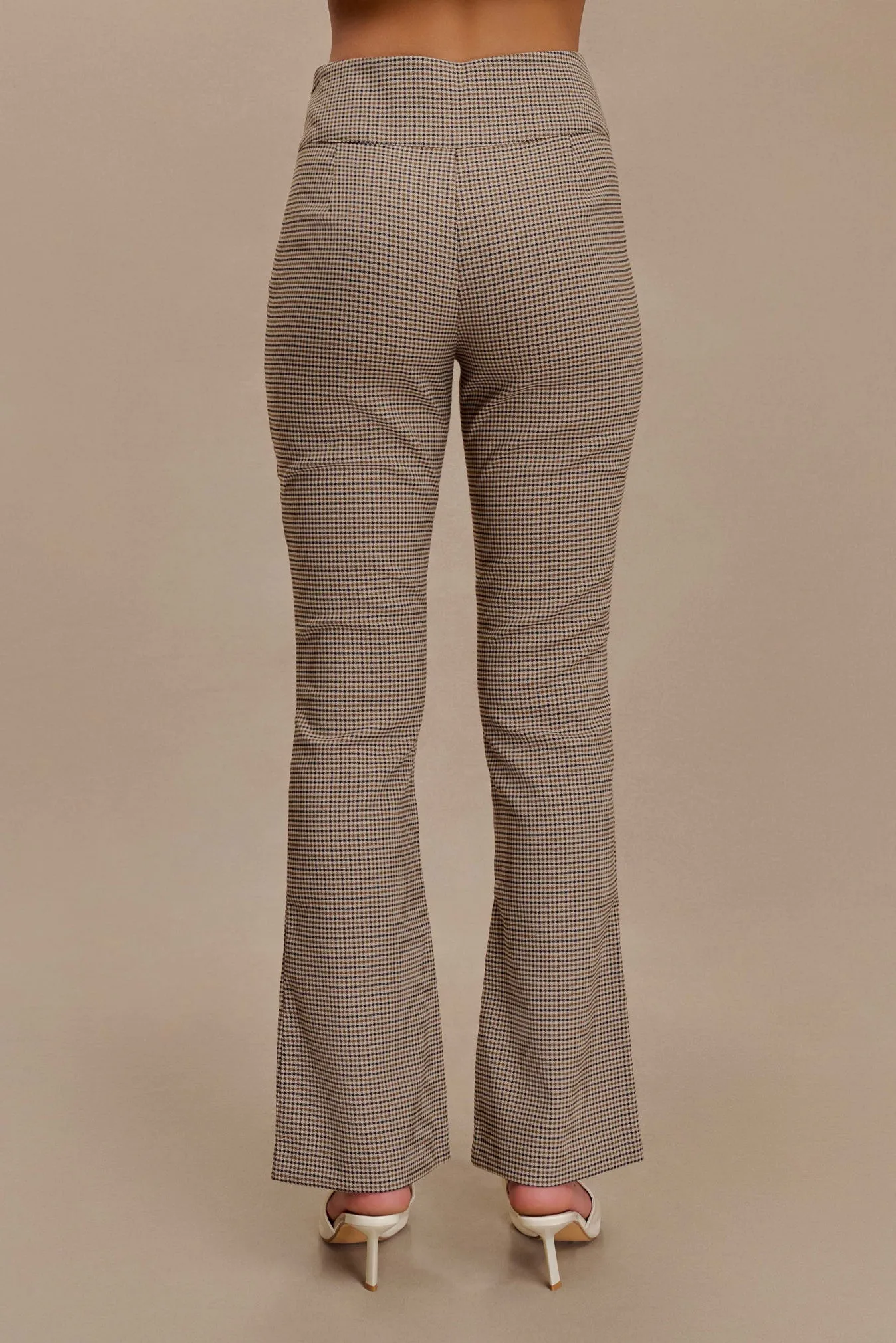 Sweeney Mid Rise Buckle Straight Leg Pant - Tan Check Outdoor Adventure Body shaping