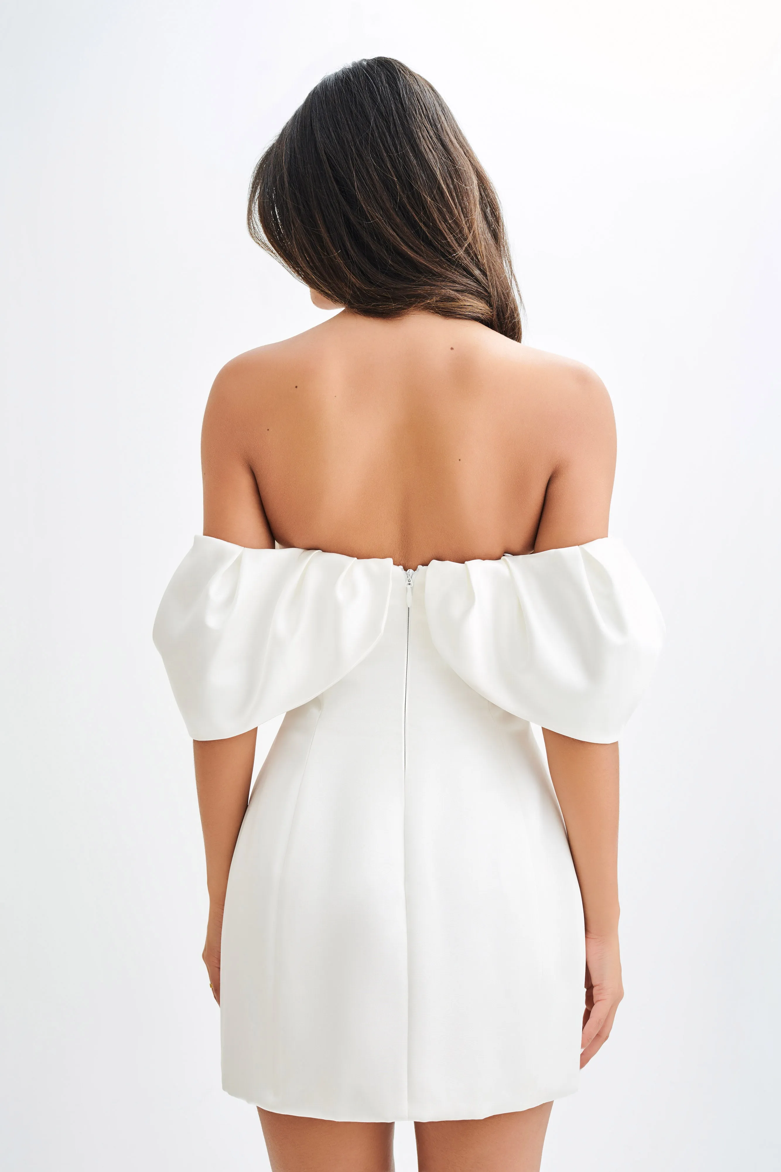 Portia Off Shoulder Satin Corset Dress - White Subtle Elegance Quilted-Texture