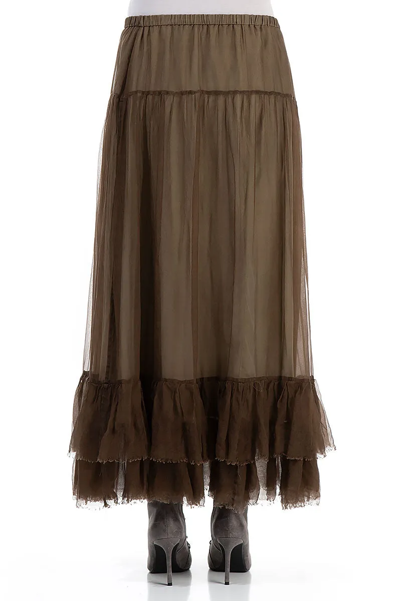 Ruffled Silver Sage Silk Chiffon Skirt Outfit Game Fashion Details