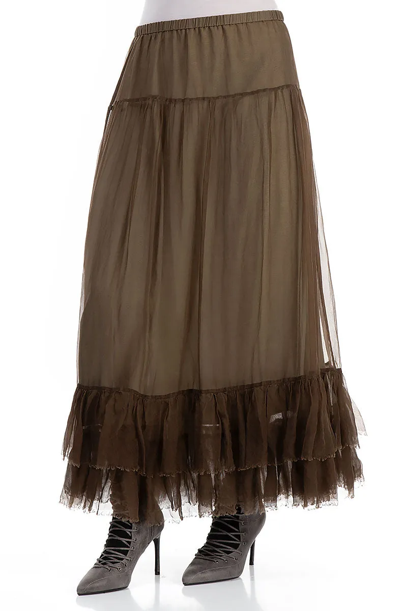 Ruffled Silver Sage Silk Chiffon Skirt Relaxed Look Neat Mood