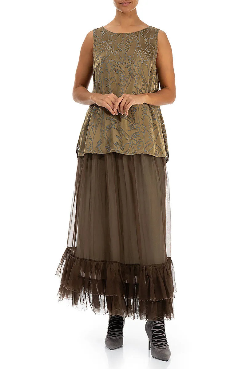 Clean Fit Fresh Detail Ruffled Silver Sage Silk Chiffon Skirt