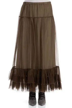 Ruffled Silver Sage Silk Chiffon Skirt Reinforced Pockets