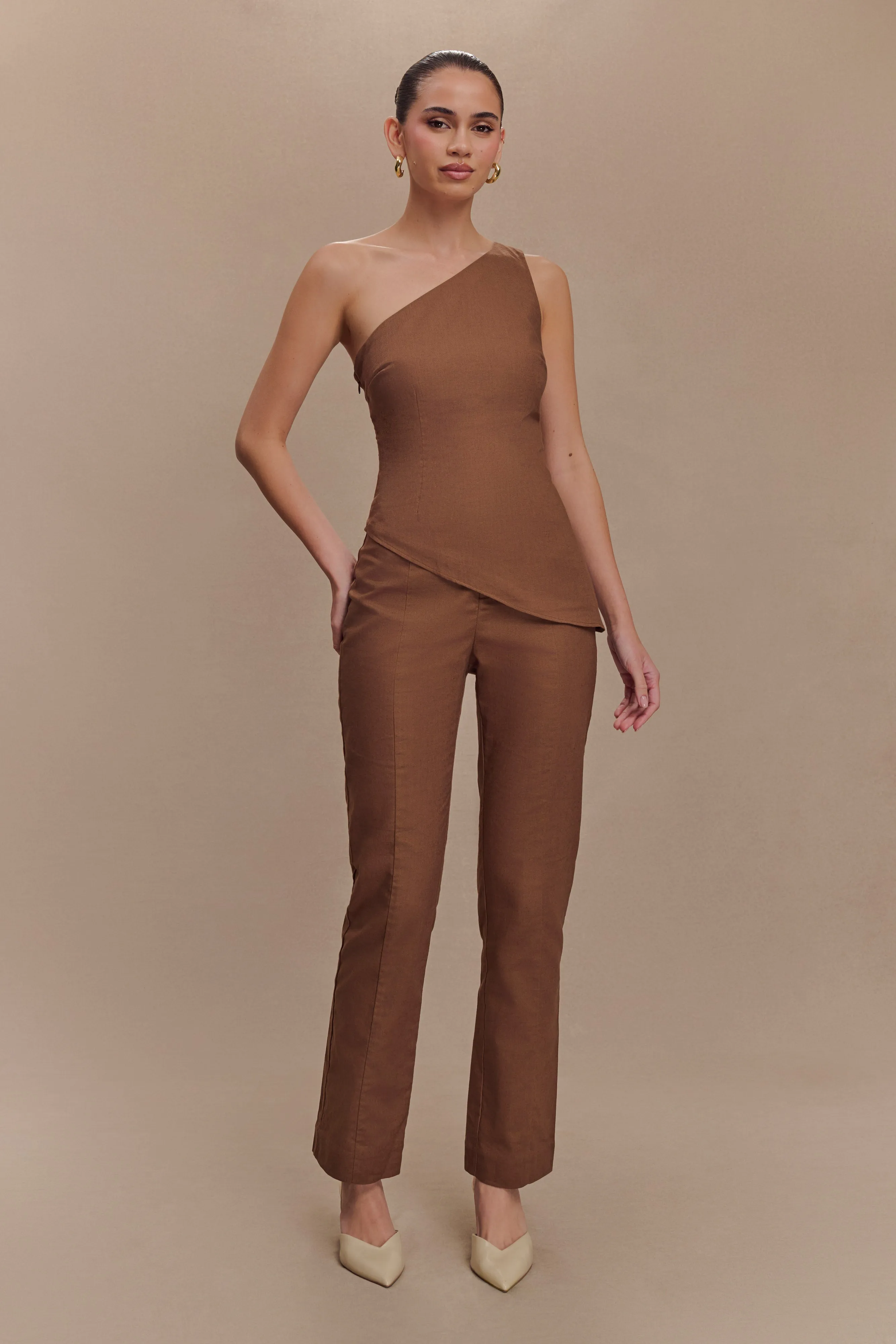 Eco Friendly Fabric Dora Linen One Shoulder Top - Cacao Brown