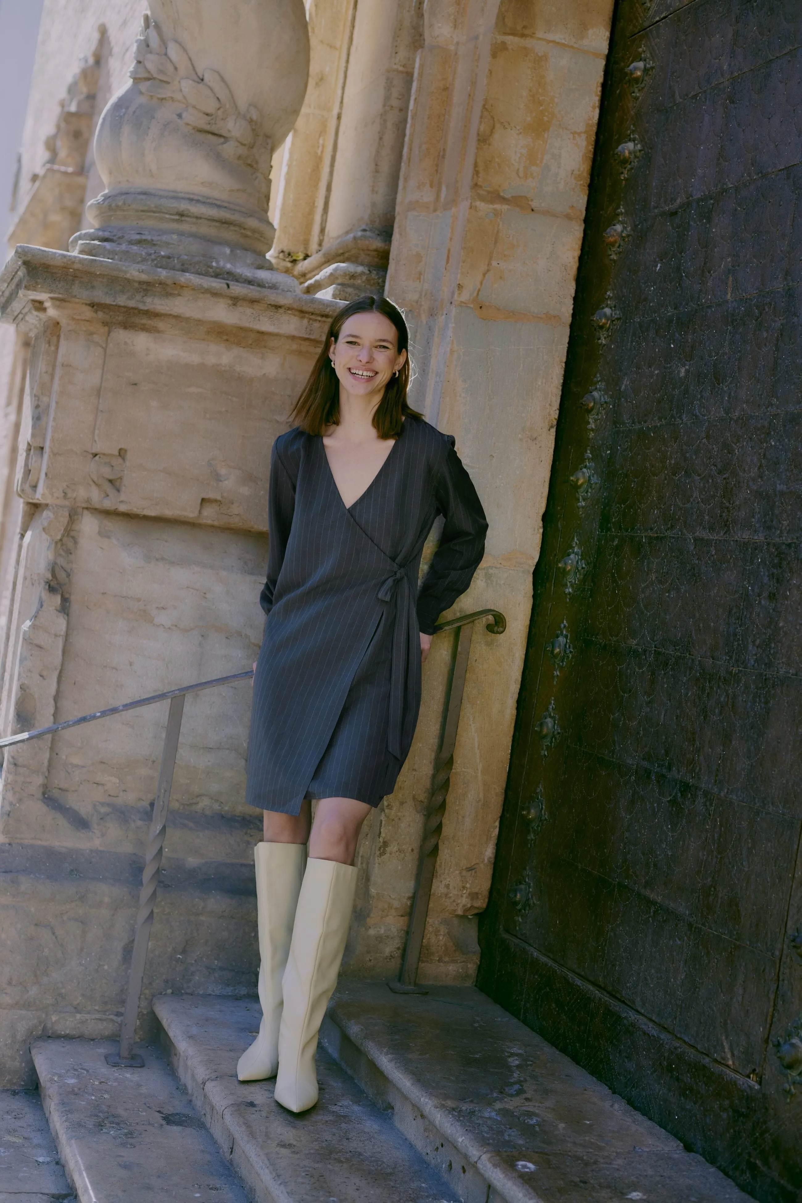 GREY WRAP DRESS Minimalist Fit