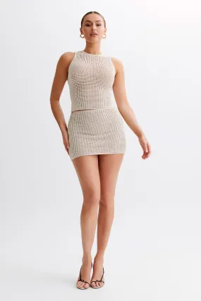 Comfortable Layers Warm Layer Omarosa Stripe Knit Mini Skirt - Tan/White