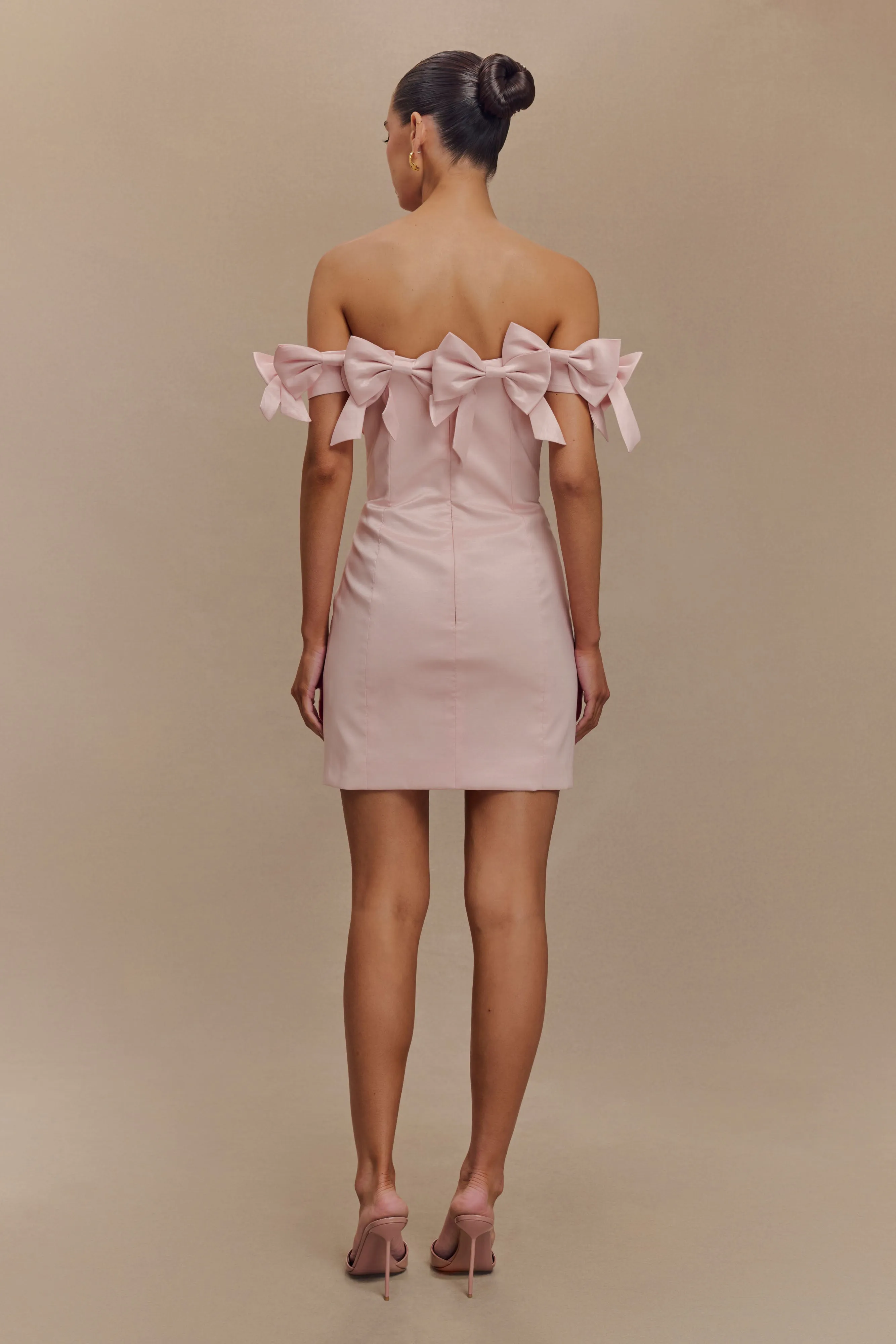 Rose Strapless Bow Mini Dress - Powder Pink Trendy midi dress