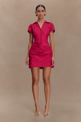 Tarryn Collared Cotton Mini Dress - Dragonfruit Breathable Wearable Timeless Energy