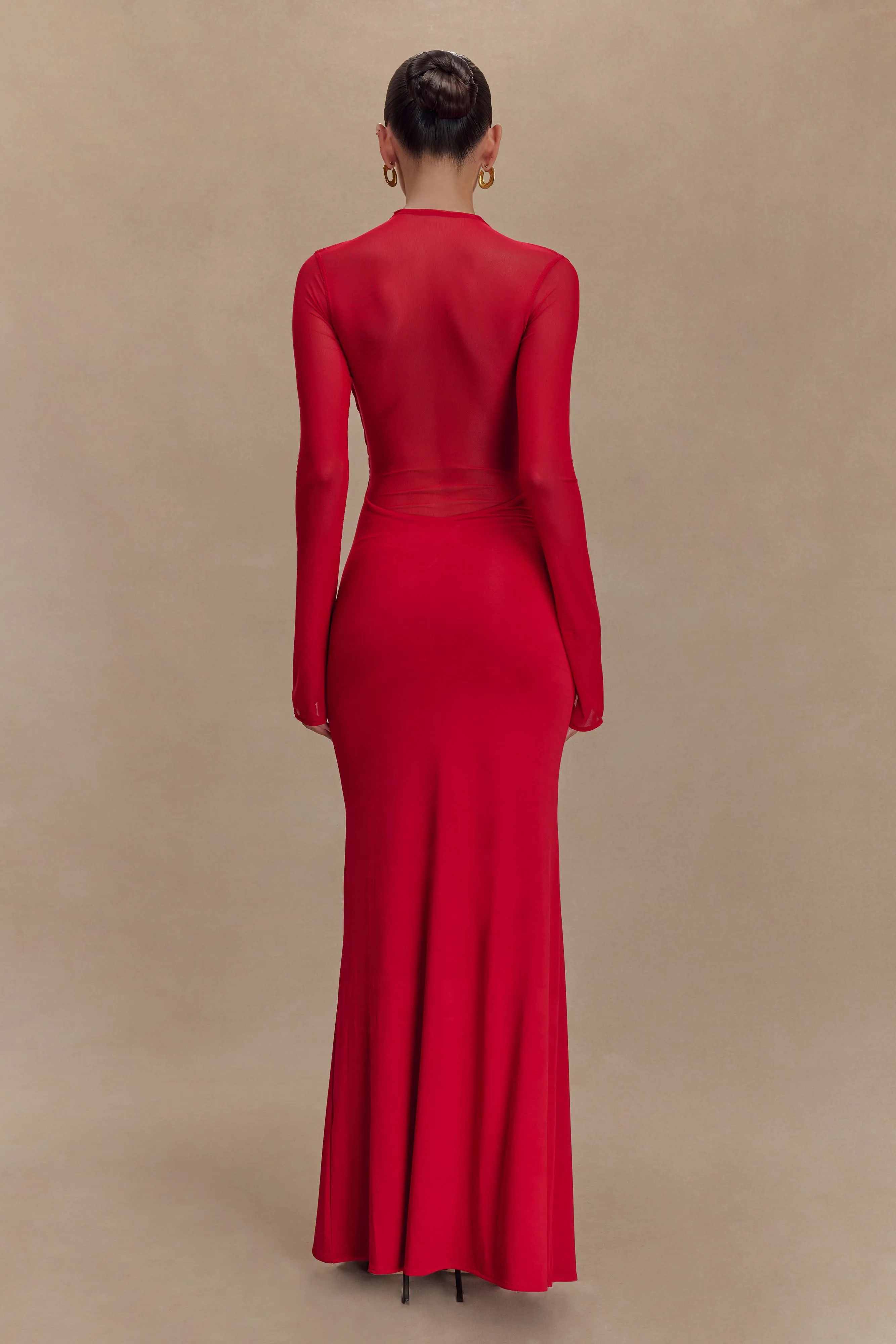 Tania Slinky And Mesh Long Sleeve Maxi Dress - Ruby Interchangeable-Detail Earth-Tone