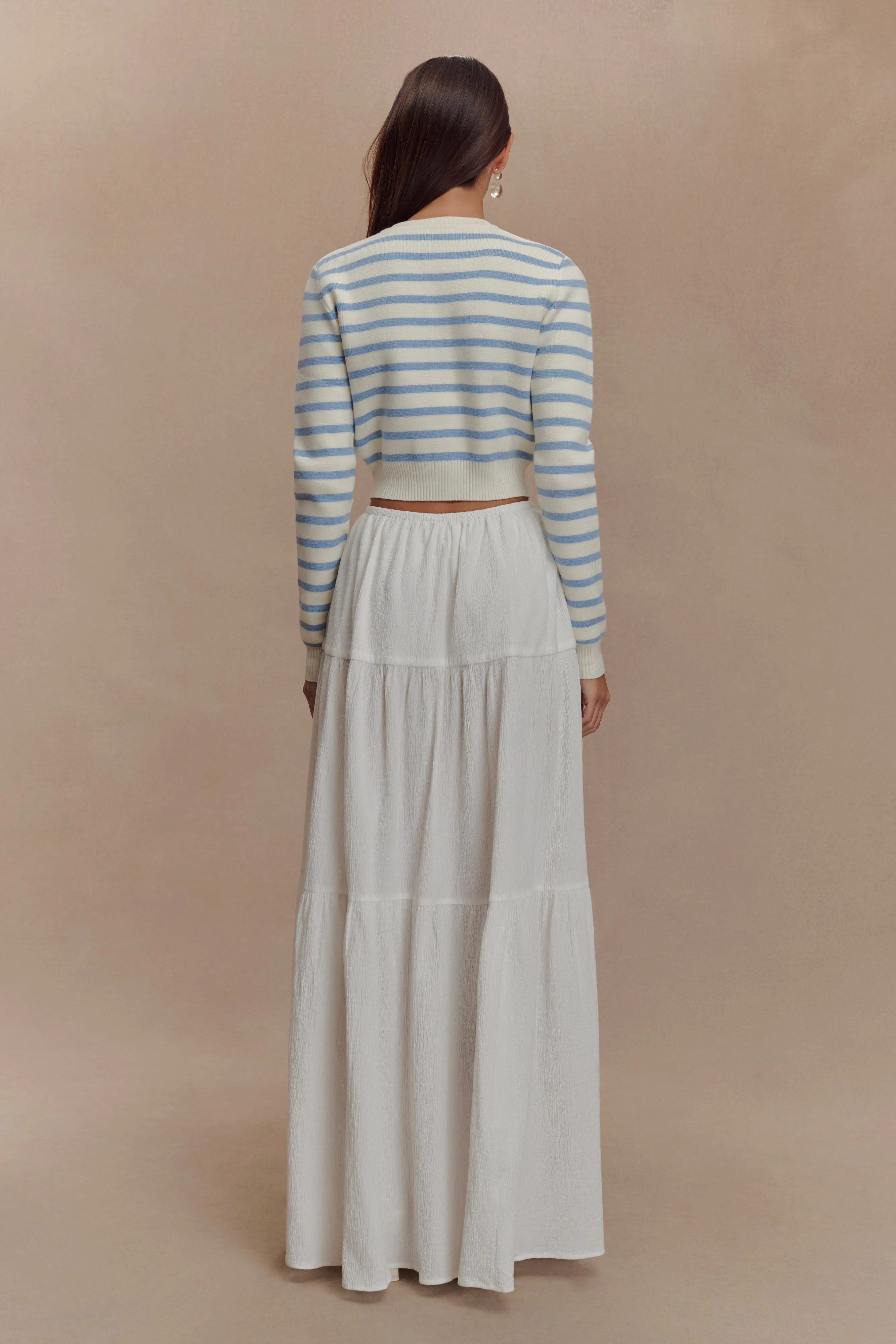 wrinkle free finish PocketPlacement Tanner Striped Knit Cardigan - Light Blue/White