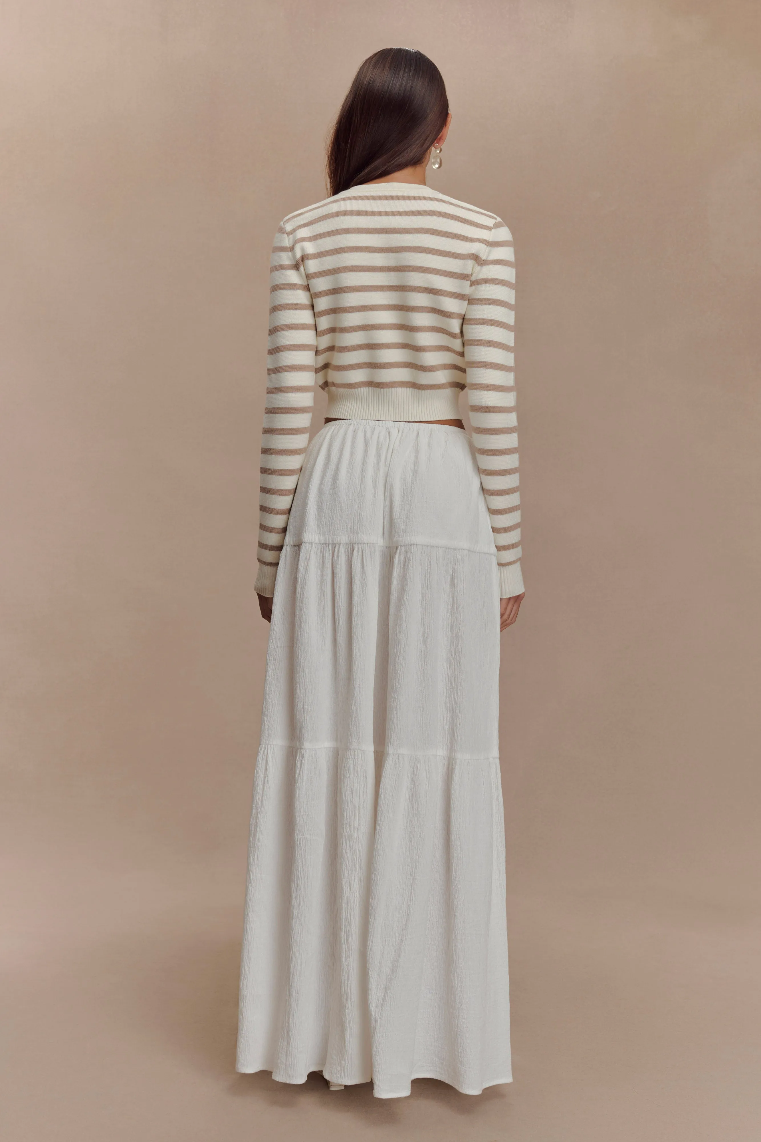 Tanner Striped Knit Cardigan - Nude/White Thermal Insulation Layer Teflon Coated