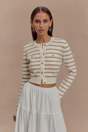 Strong Zip OdorControl Treatment Tanner Striped Knit Cardigan - Nude/White
