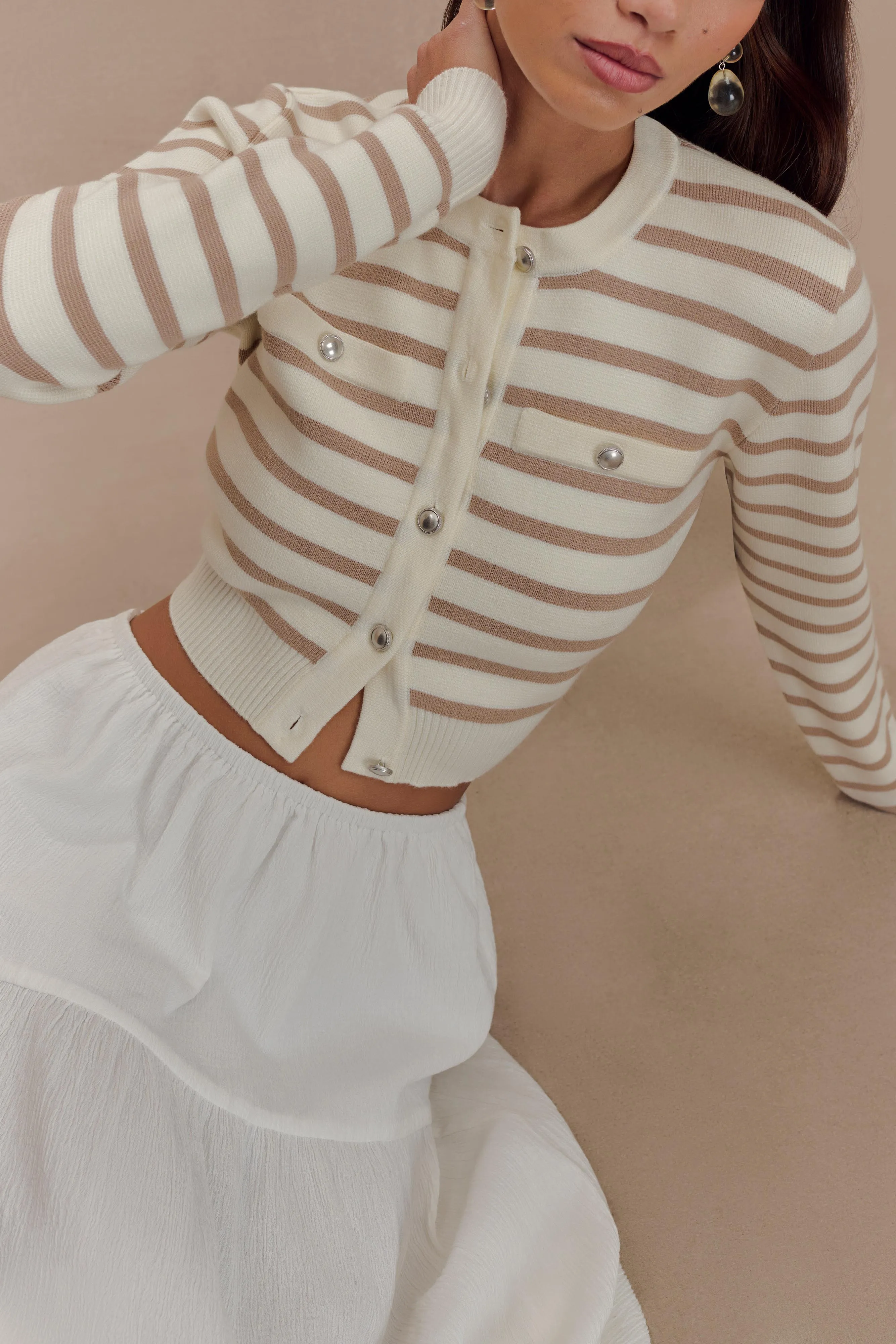 Oversized style Tanner Striped Knit Cardigan - Nude/White