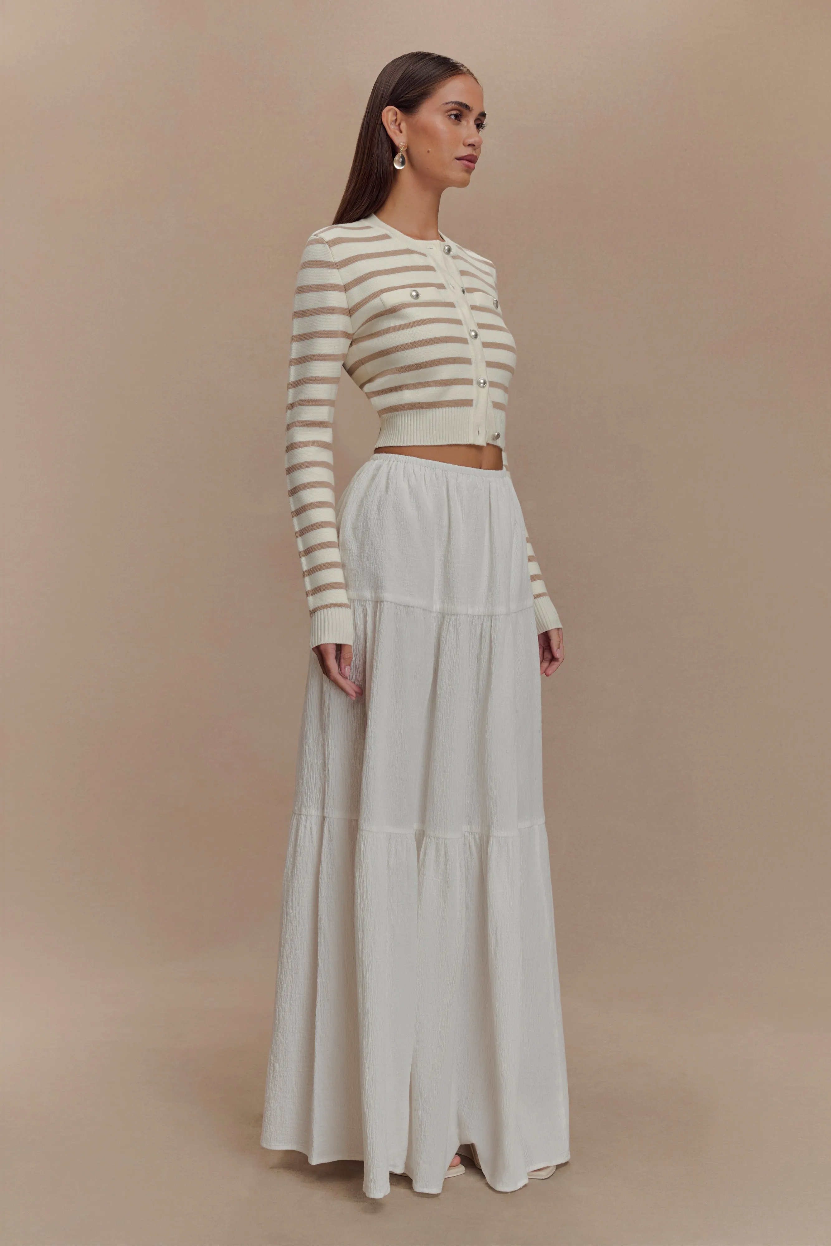 Tanner Striped Knit Cardigan - Nude/White Temperature control