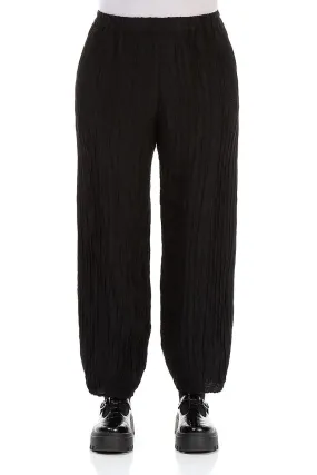 Taper Black Crinkled Trousers Versatile Design