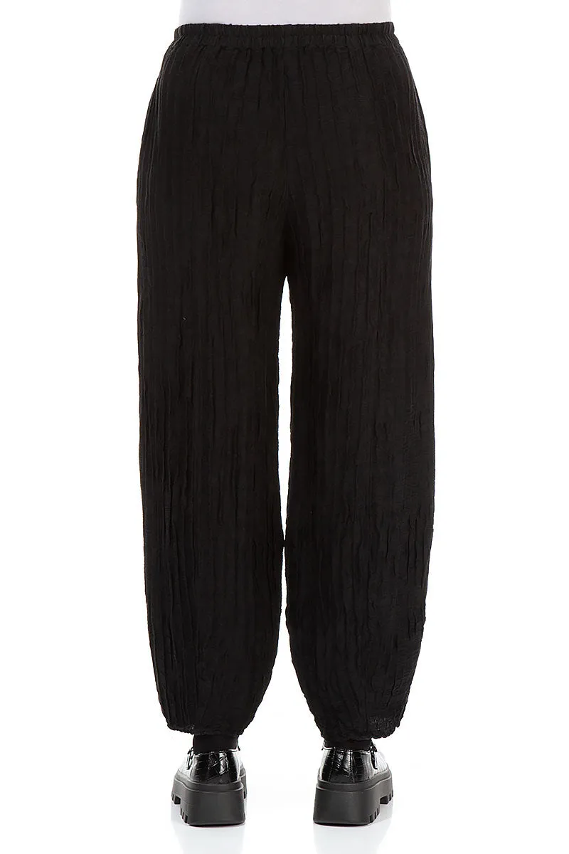 Taper Black Crinkled Trousers Sleek Fit Moisture Lock Technology