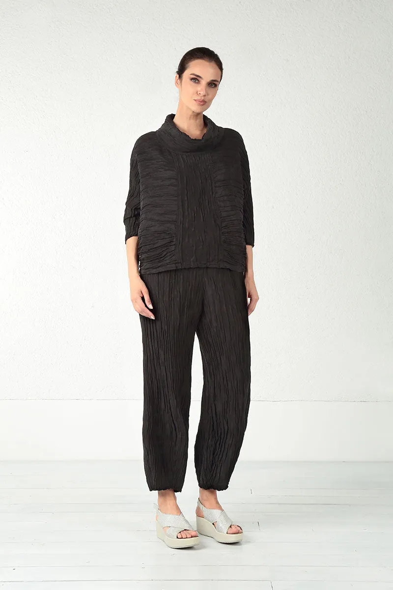 Taper Black Crinkled Trousers Wind Resistance