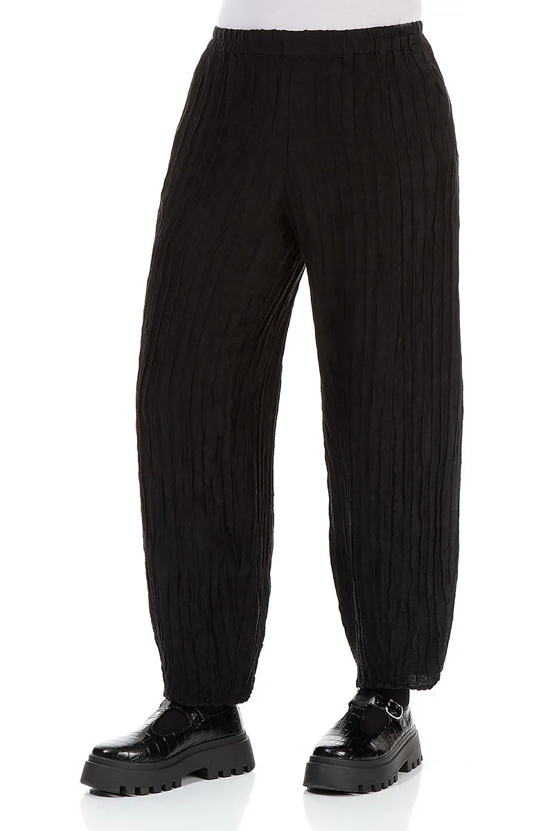 Taper Black Crinkled Trousers AbrasionResistant Everyday Essential