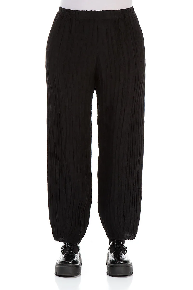 Taper Black Crinkled Trousers Versatile Design