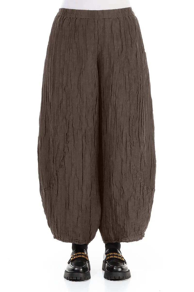 Adaptable Design Taper Crinkled Forest Brown Silk Linen Trousers