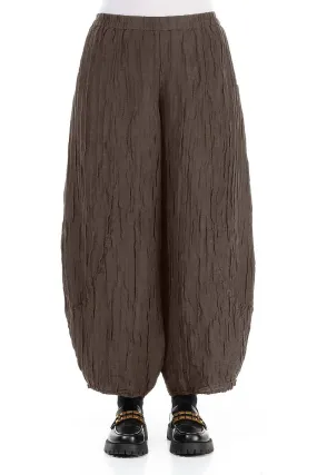 Adaptable Design Taper Crinkled Forest Brown Silk Linen Trousers