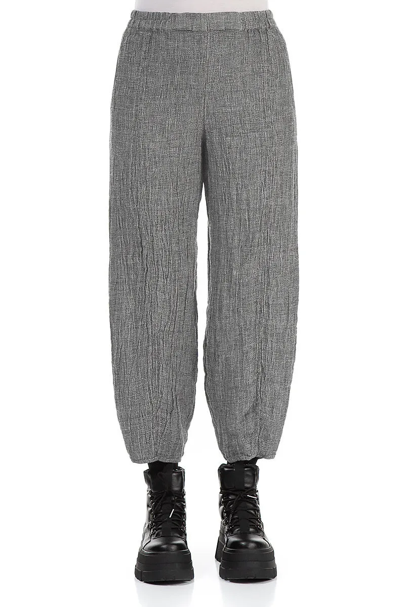 Taper Grey M??lange Linen Trousers High Waist Stretch