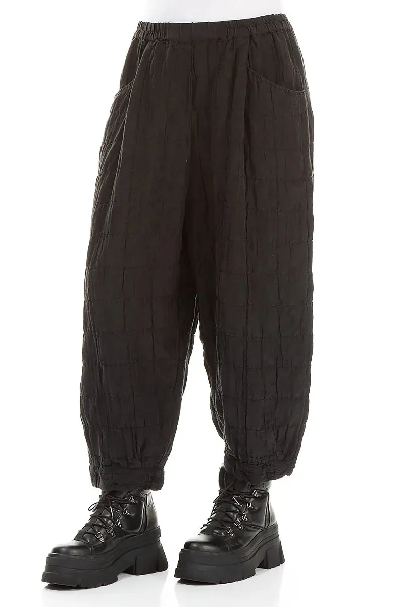 breath easy Easy Care Fabric Taper Pleated Black Silk Linen Trousers