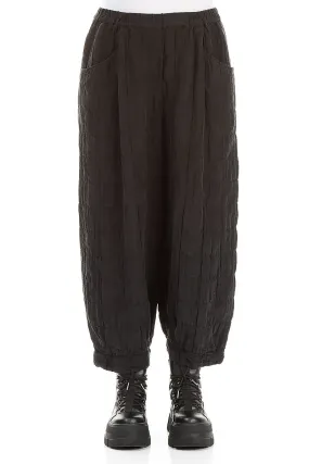 Taper Pleated Black Silk Linen Trousers Flared bottom AbrasionResistantPanels