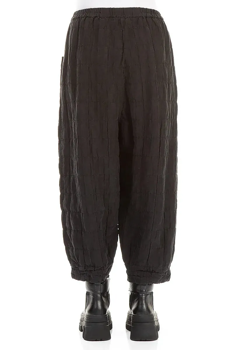 Wide-leg cut Taper Pleated Black Silk Linen Trousers