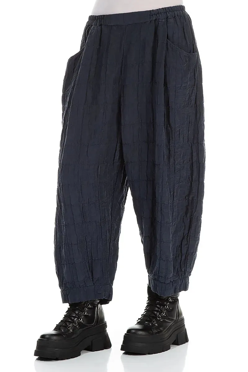 Comfort Fit Lightweight Material Taper Pleated Slate Blue Silk Linen Trousers