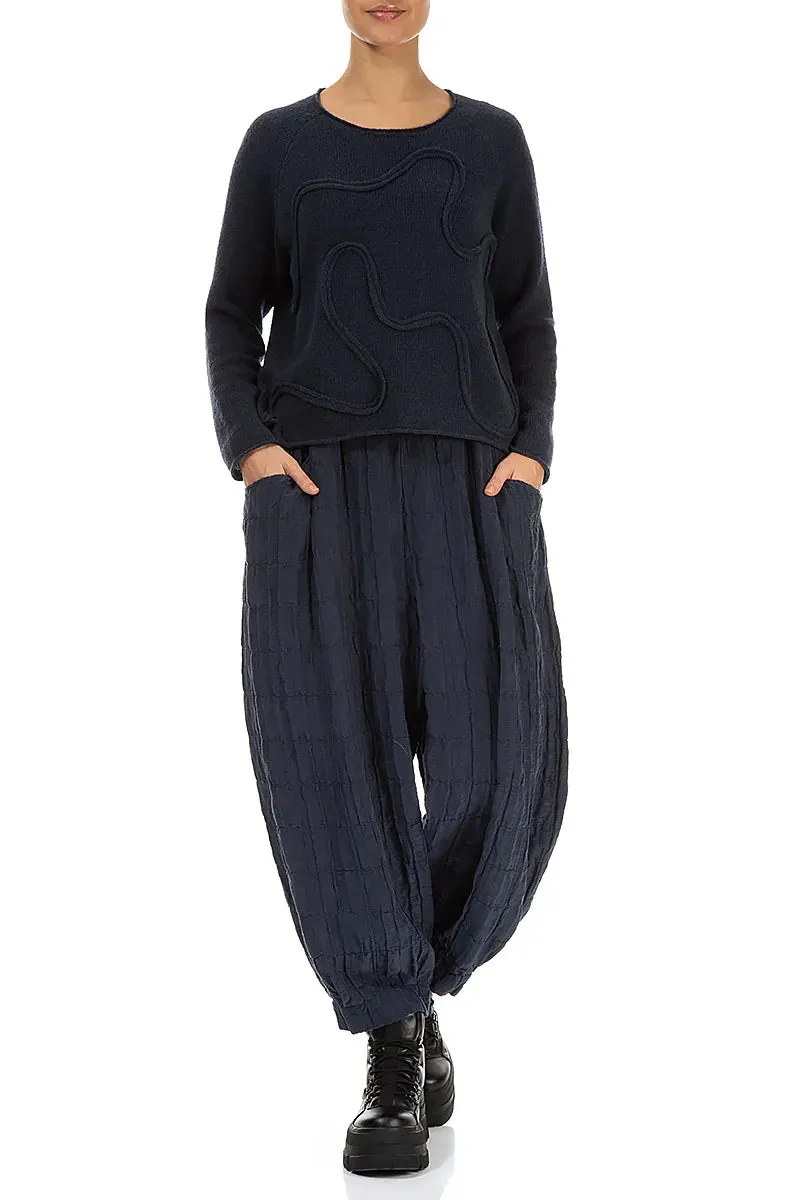 Taper Pleated Slate Blue Silk Linen Trousers Low Rise Fit Comfy Fit