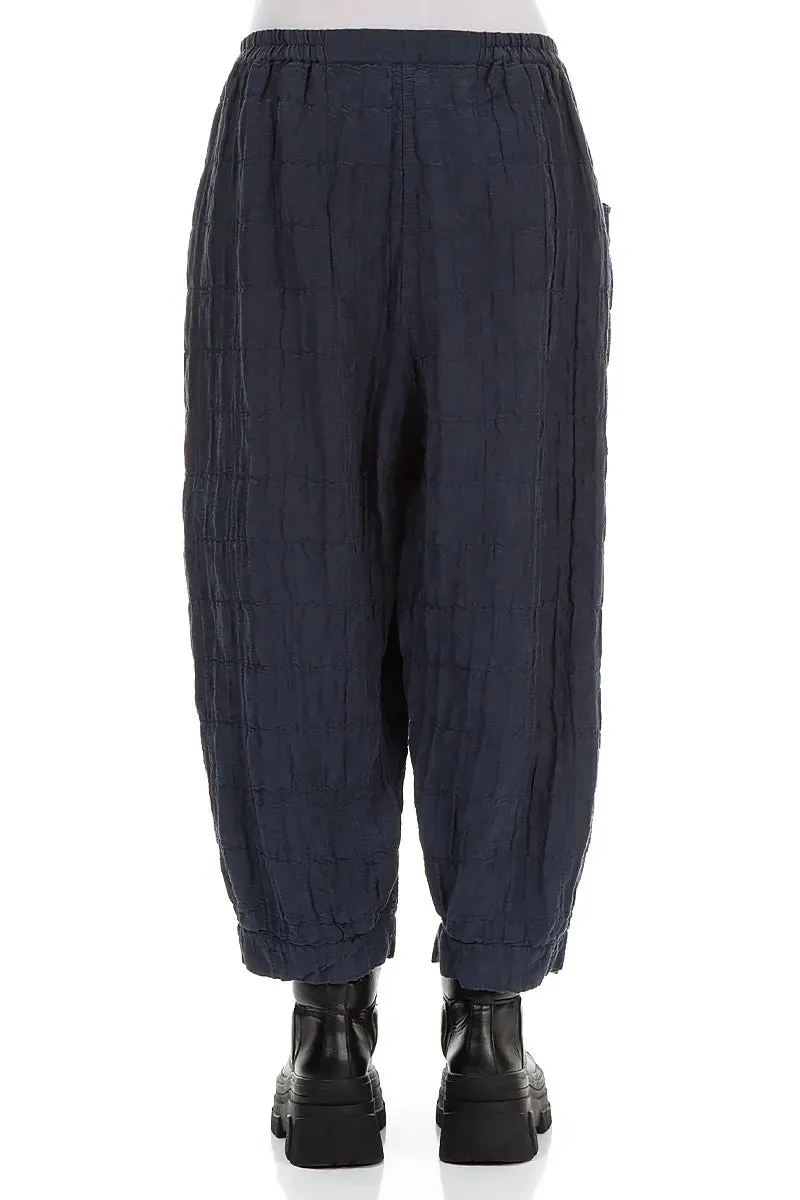 Minimal Bulk Taper Pleated Slate Blue Silk Linen Trousers