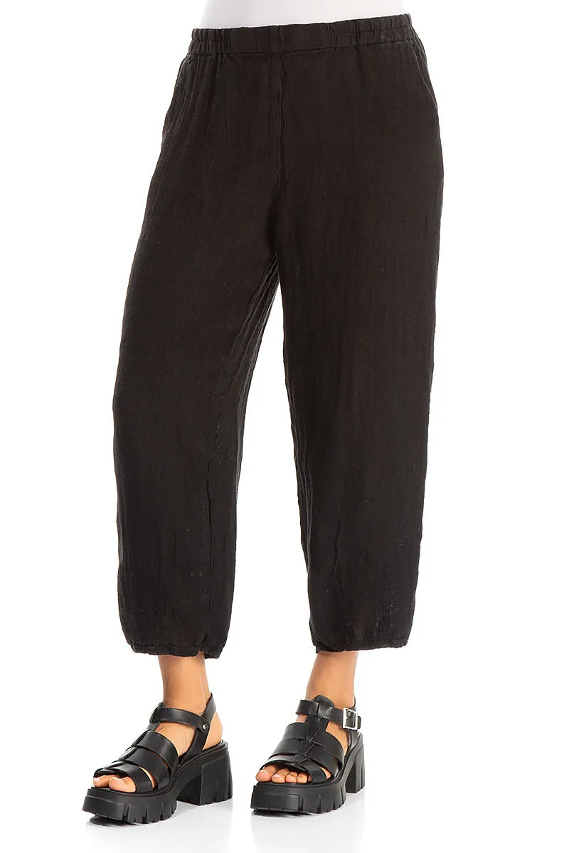 Casual Comfort Layers Durable Seams Tapered Black M??lange Linen Trousers