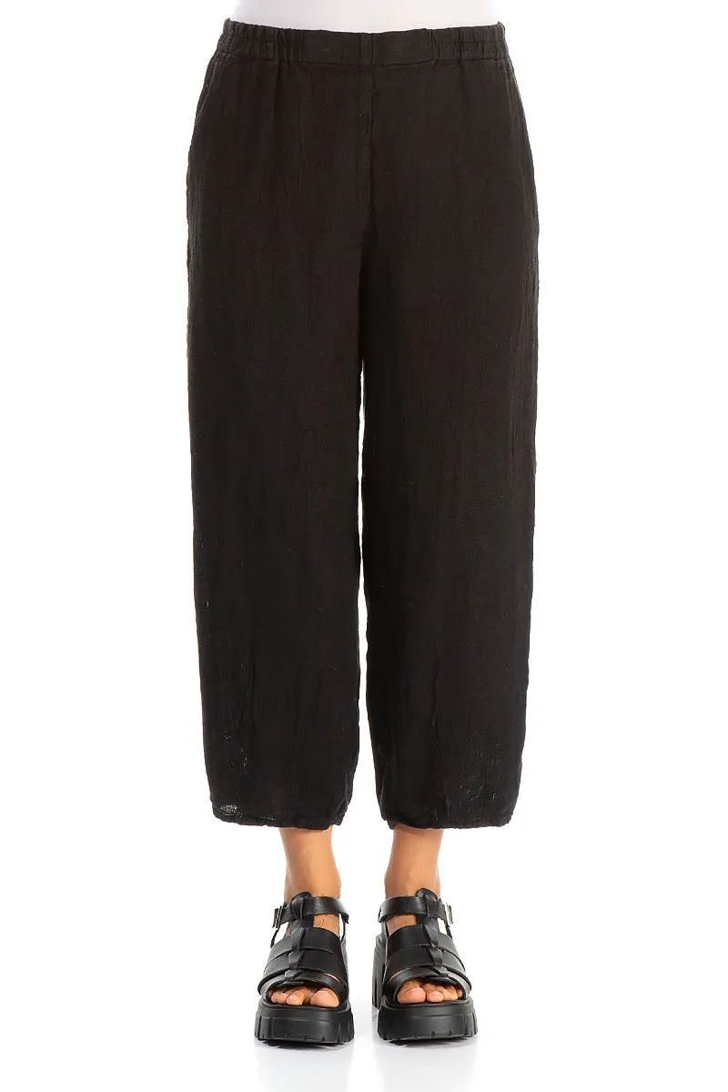Tapered Black M??lange Linen Trousers Moisture control