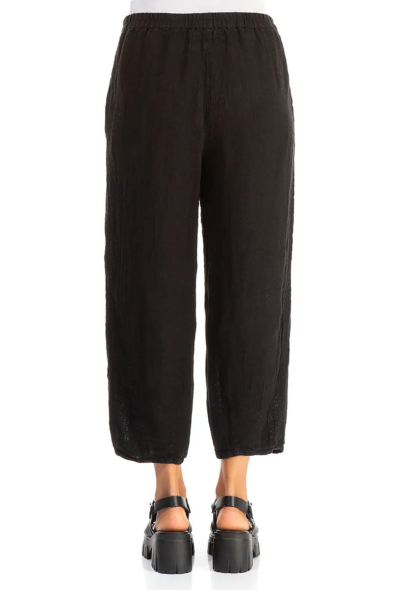 Lightweight Material Tapered Black M??lange Linen Trousers