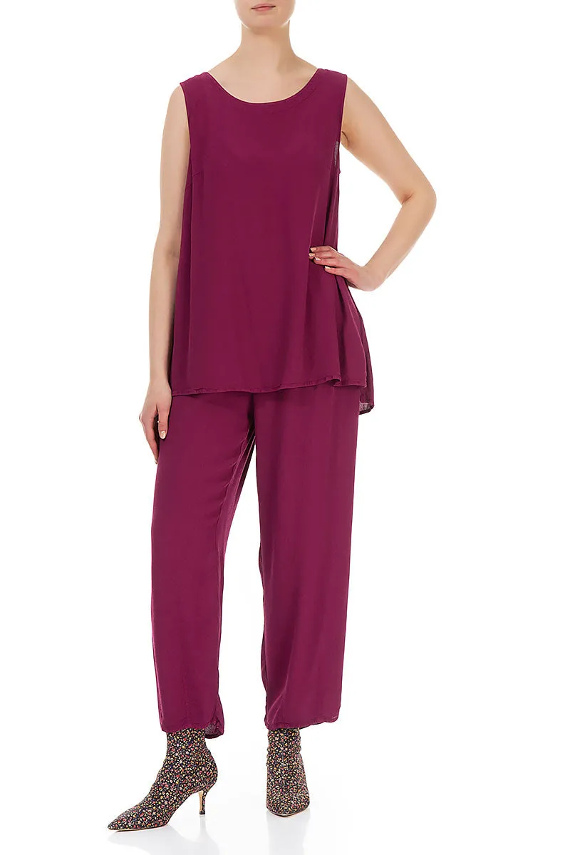 Tapered Claret Viscose Trousers SeamlessPocketDesign Sleek Waist