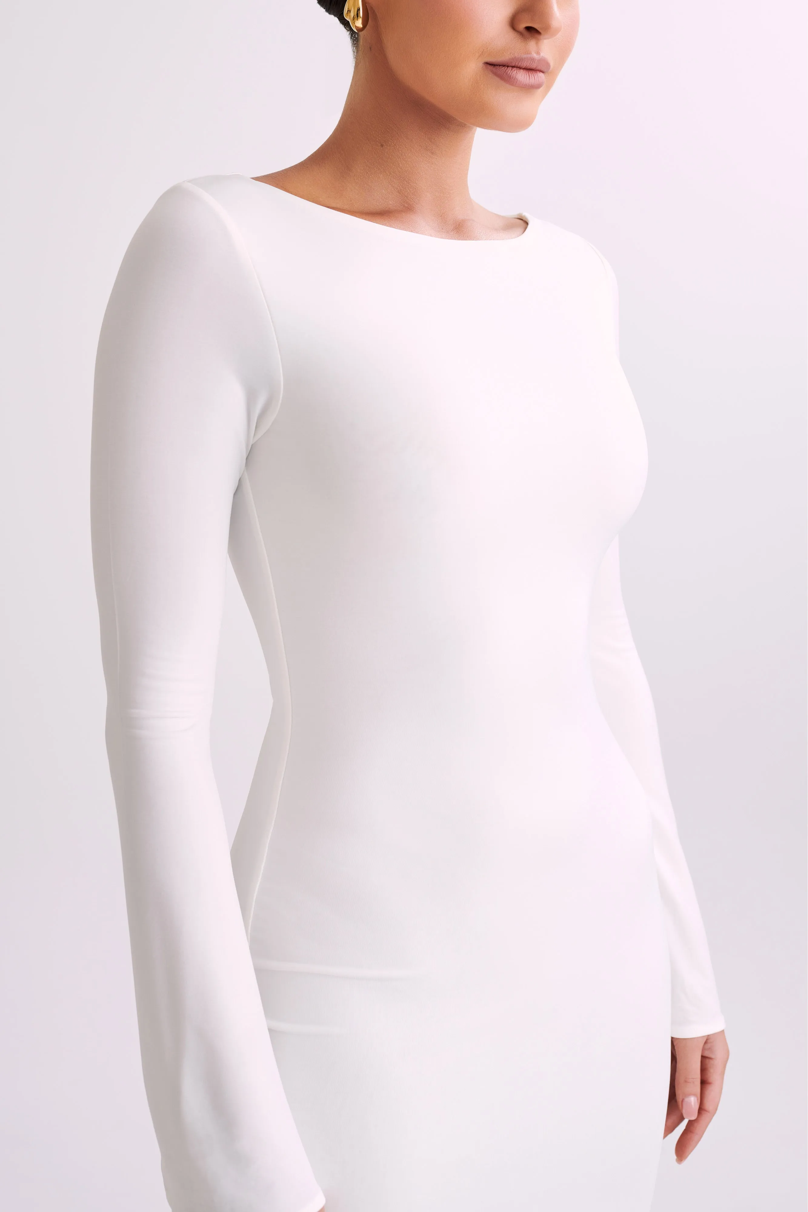 Tarna Slinky Fishtail Maxi Dress - Ivory Matte-finish