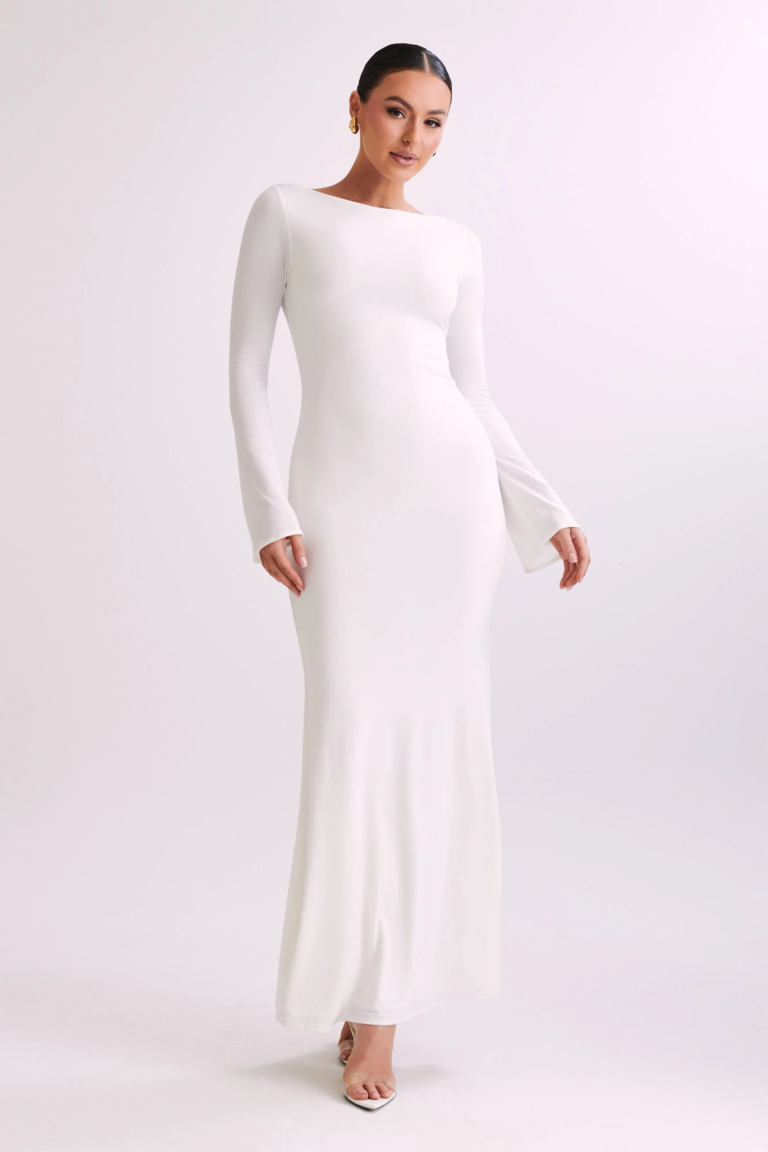 Fashionable Cut Tarna Slinky Fishtail Maxi Dress - Ivory