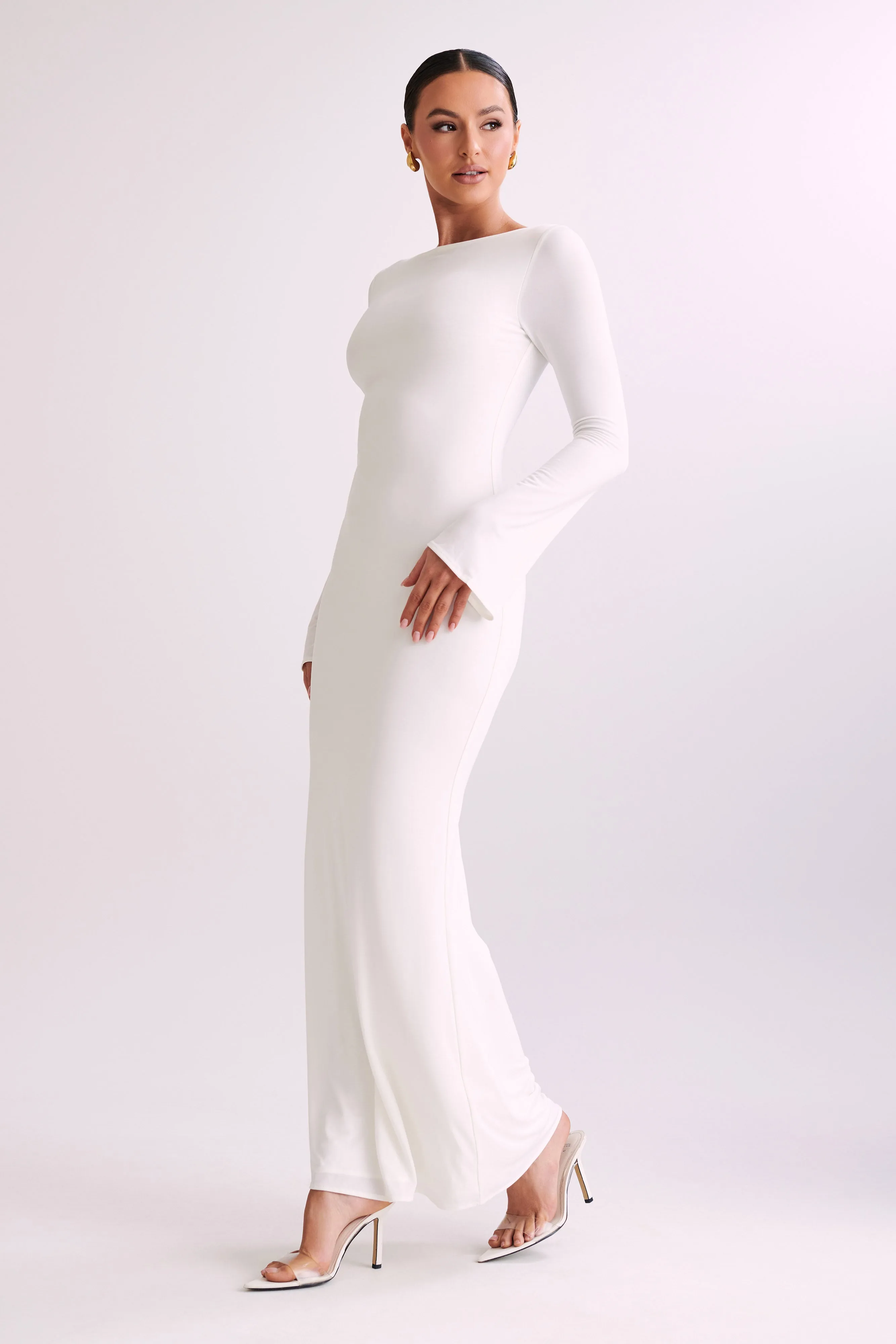 polka-dot Cool Simplicity Tarna Slinky Fishtail Maxi Dress - Ivory