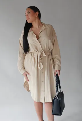 TAUPE BELTED DRESS Chic Layers NonChafeSeams