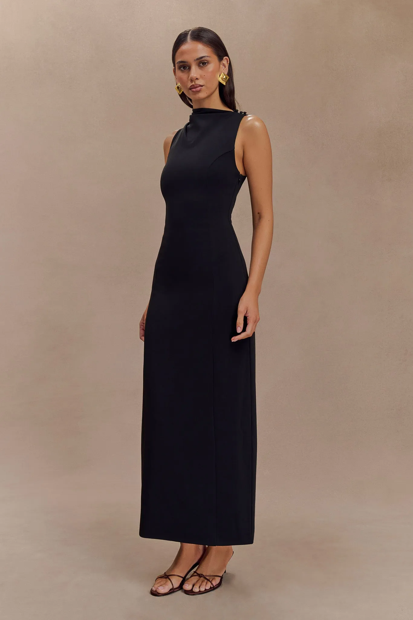 Taylor Draped Stretch Crepe Midi Dress - Black Natural Light Casual Comfort