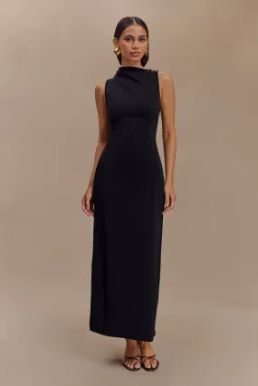 Taylor Draped Stretch Crepe Midi Dress - Black Walk Grace Timeless Vibe