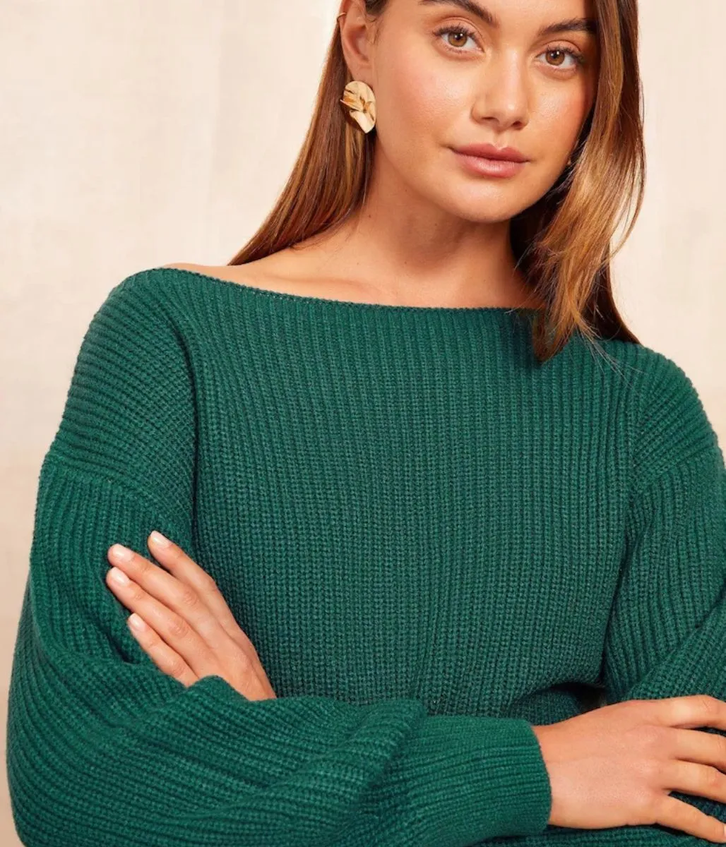 Lightweight Merino Casual Comfort Layer Teal Boat Neck Knitted Jumper