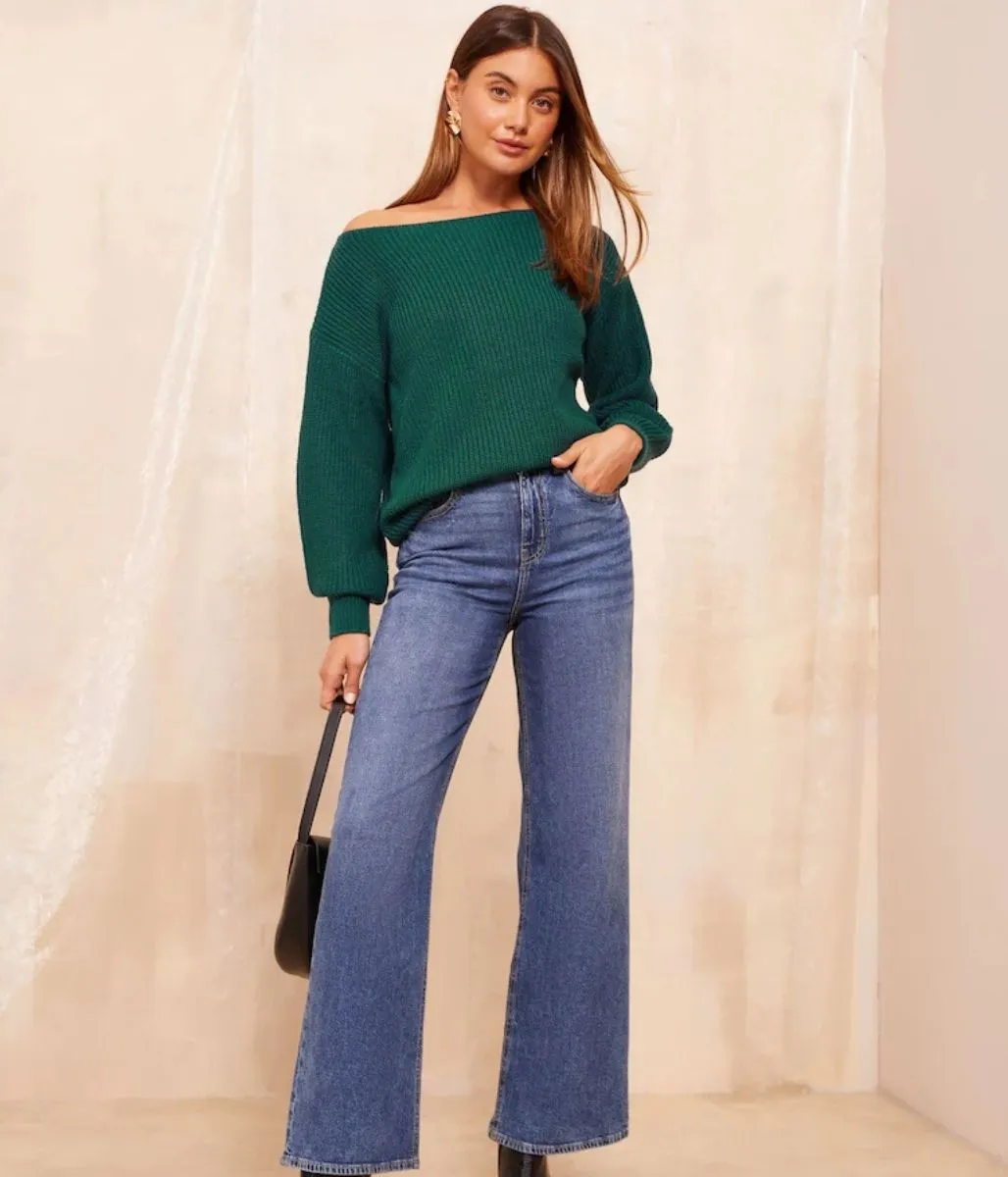 Teal Boat Neck Knitted Jumper Warm Knit