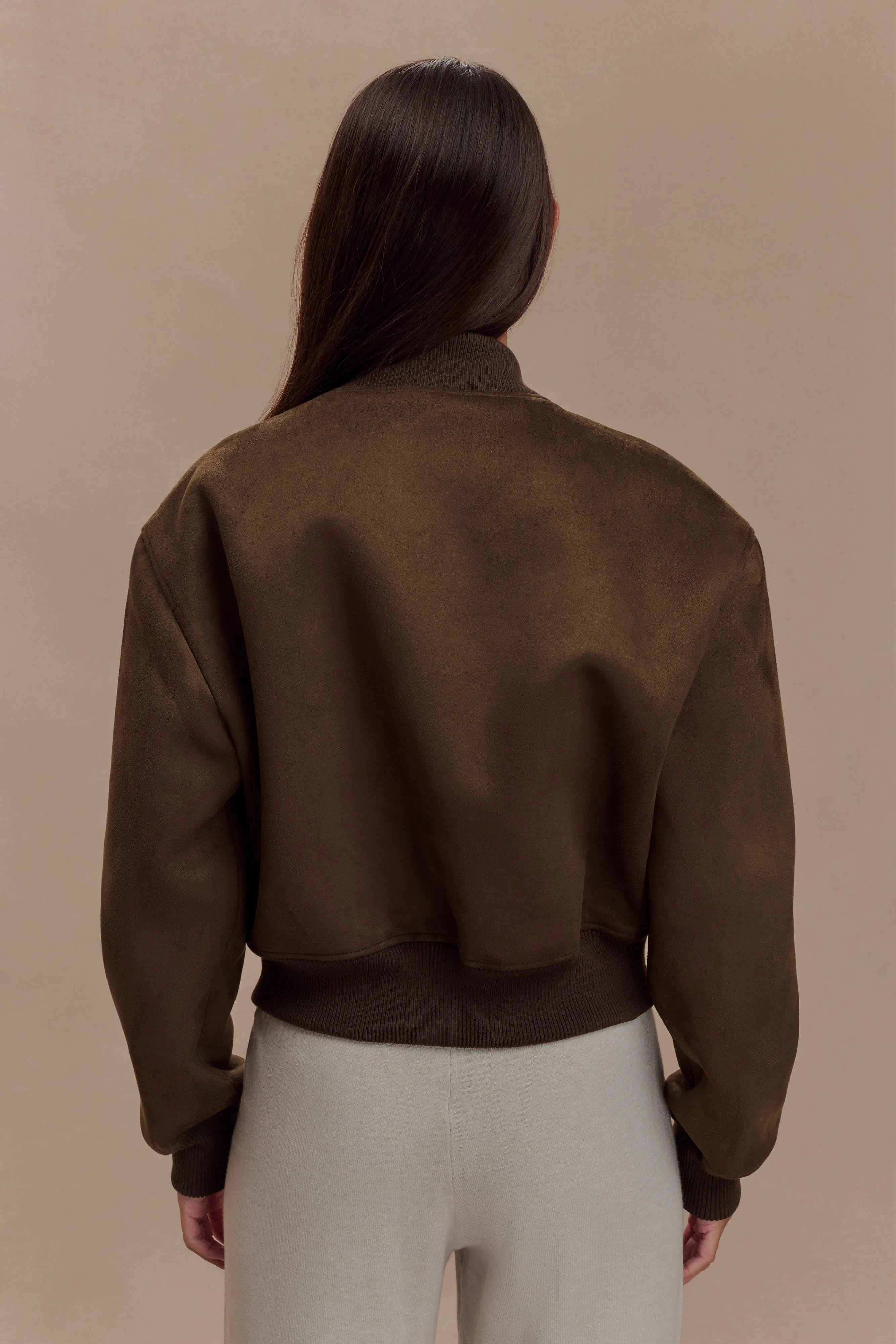 Noise Reduced Fasteners Rudy Suede Bomber Jacket - Chocolate