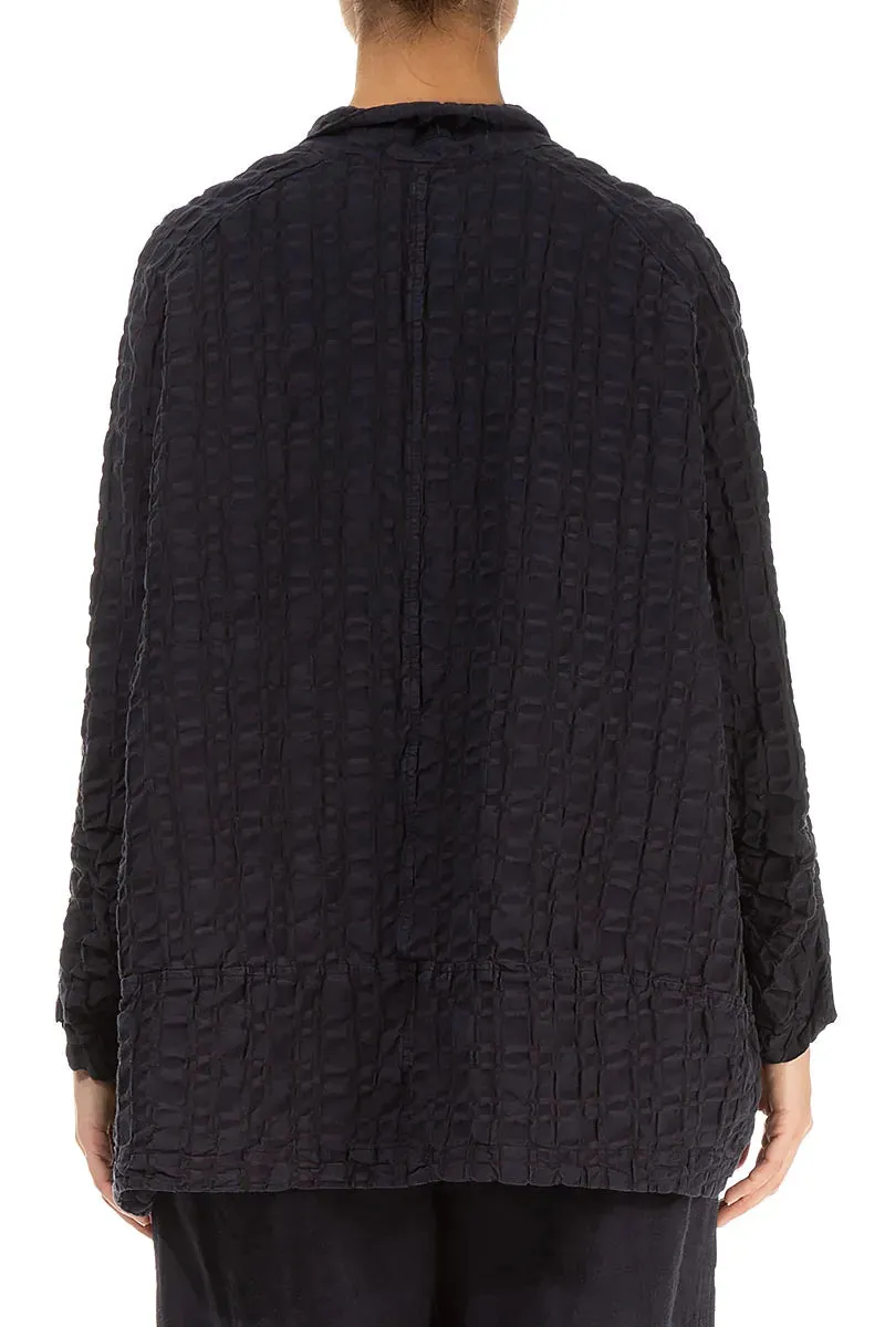 Layered Wind Barrier Black Checkered Linen Cotton Jacket