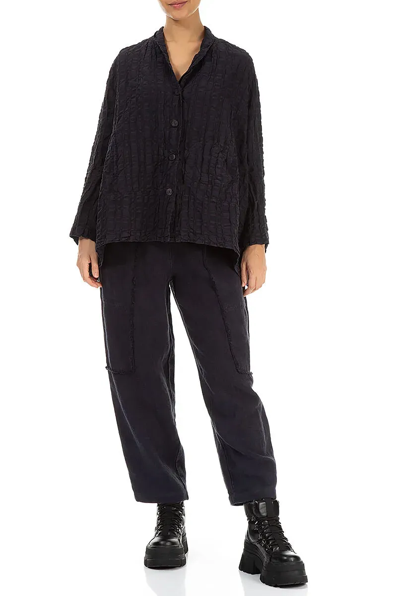 Black Checkered Linen Cotton Jacket Packable Style