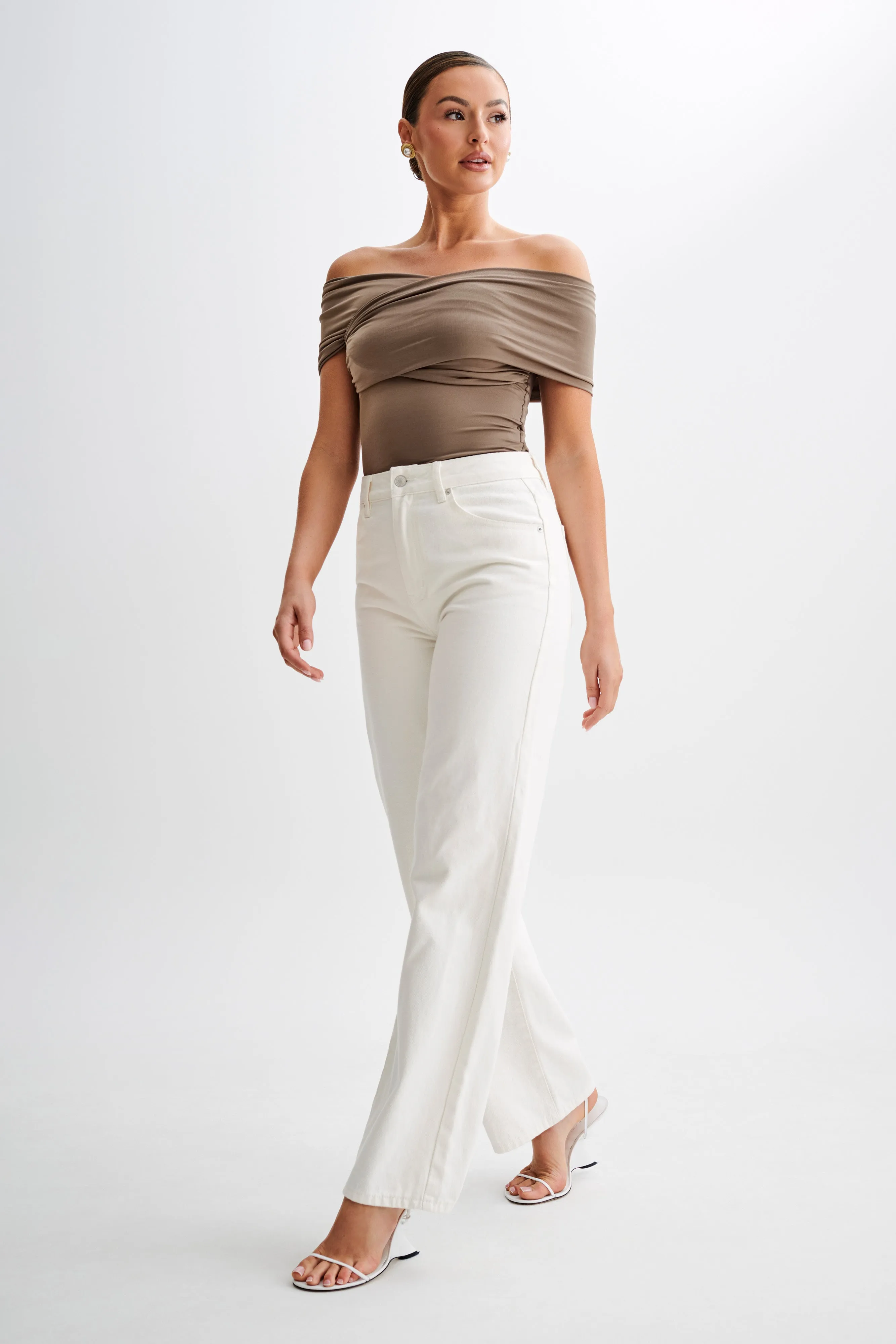 Smooth Zipper Integration Summer Polo Lourdes Slinky Off Shoulder Top - Coco