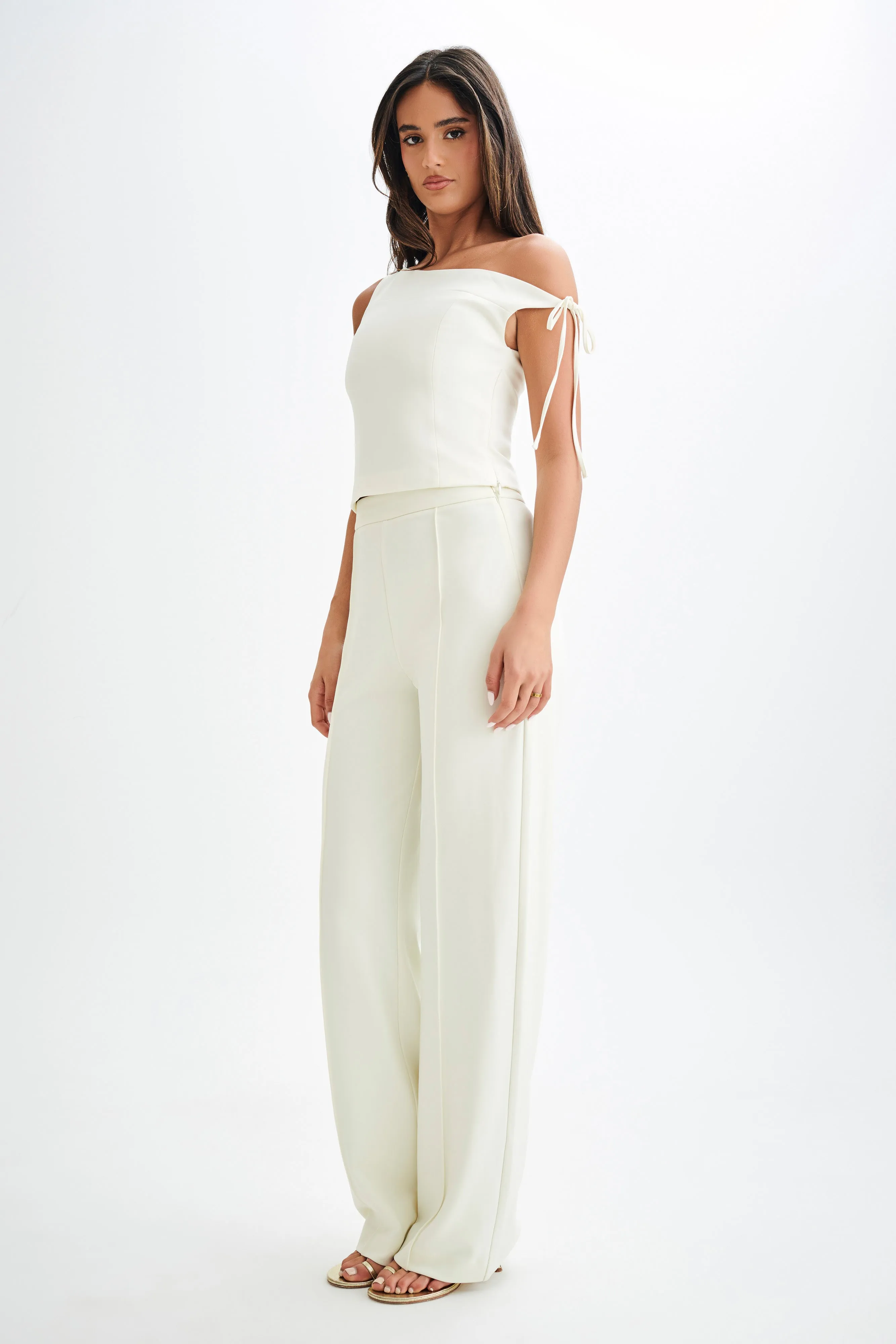 Ramsey Suiting Off Shoulder Top - Ivory DoubleStitchedHem WrinkleFree Structure
