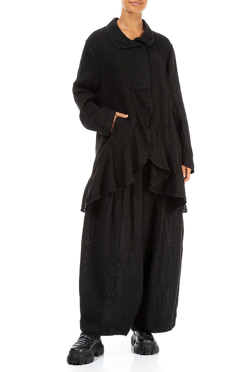 Frilled Edge Black M??lange Linen Jacket Mild Weather Layer Enhanced Edge Binding