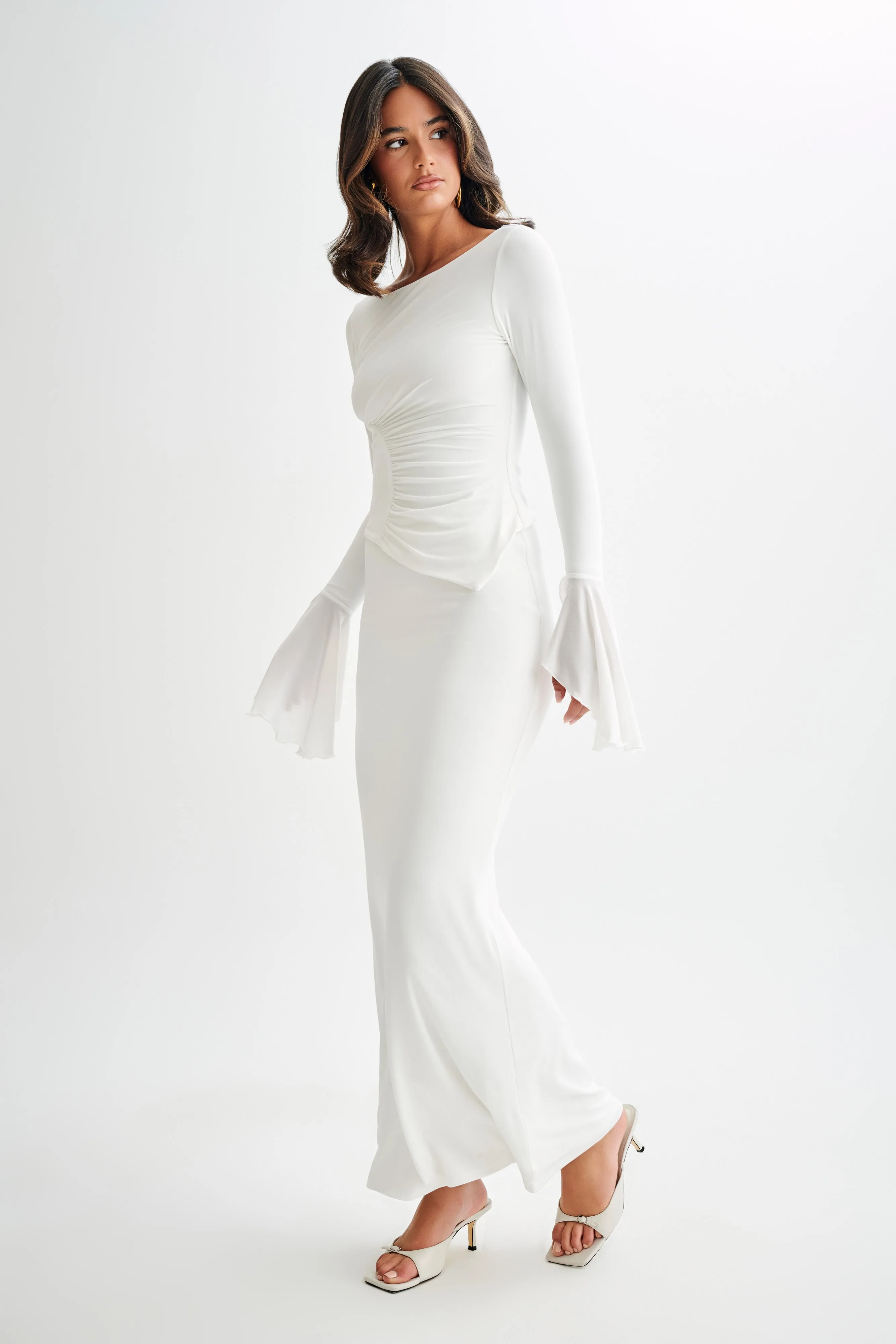 Layered Hem Reinforcement Stevie Bell Sleeve Slinky Top - White